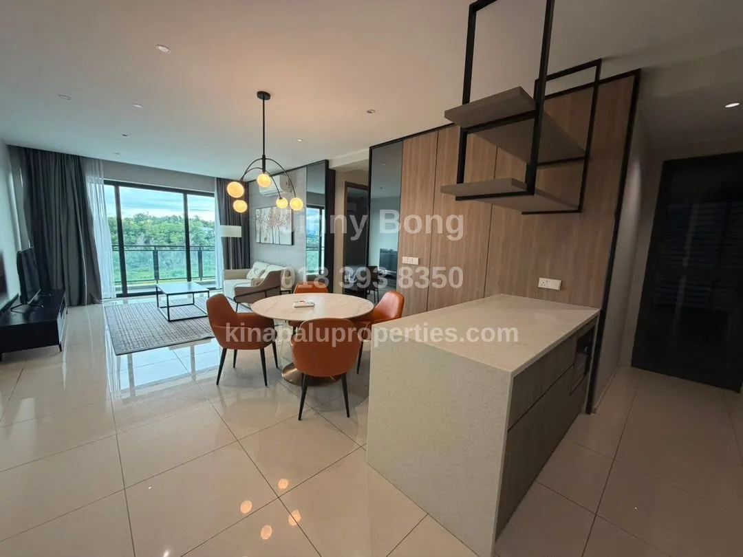 Kitchen, dining area and living room